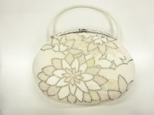 JAPANESE KIMONO / ANTIQUE BEADED FLORAL PATTERN BAG